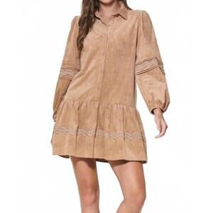 NEW ABLE suede babydoll dress in tan